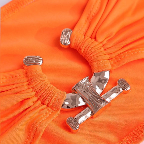 ☀️ Neon Pink Asymmetrical Skirt & Orange Bandeau Top 💕 - Picture 6 of 6